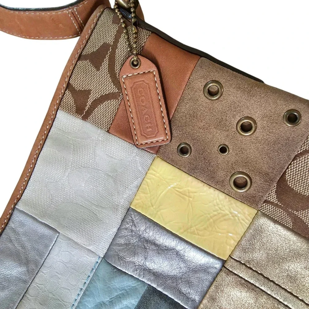 Coach Y2K Patchwork Hobo Bag Medium Colorful Leather Suede Signature Logo 10018